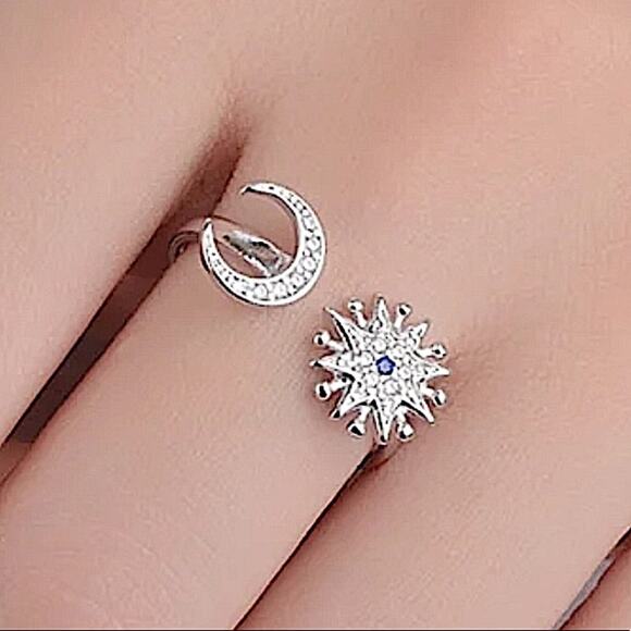 Sterling Silver .925 Adjustable Moon & Star Ring - Picture 3 of 7